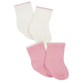 2-Pack Baby Girls Ivory & Pink Wiggle Proof® Socks