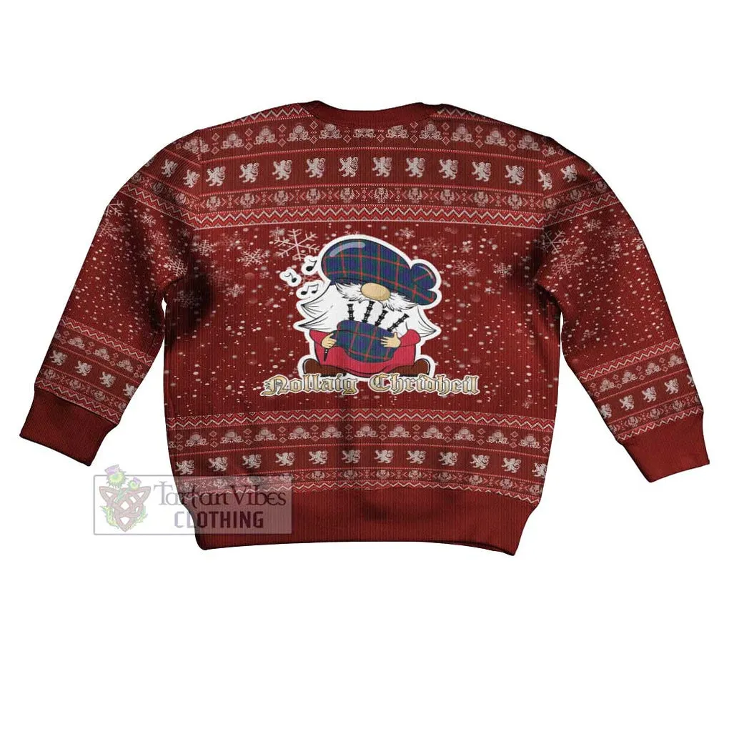 Agnew Clan Christmas Kid Ugly Sweater with Gnome Playing Bagpipes