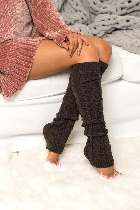 Aili's Corner Cable Knit Long Tie Leg Warmer