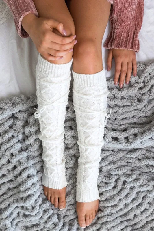 Aili's Corner Cable Knit Long Tie Leg Warmer