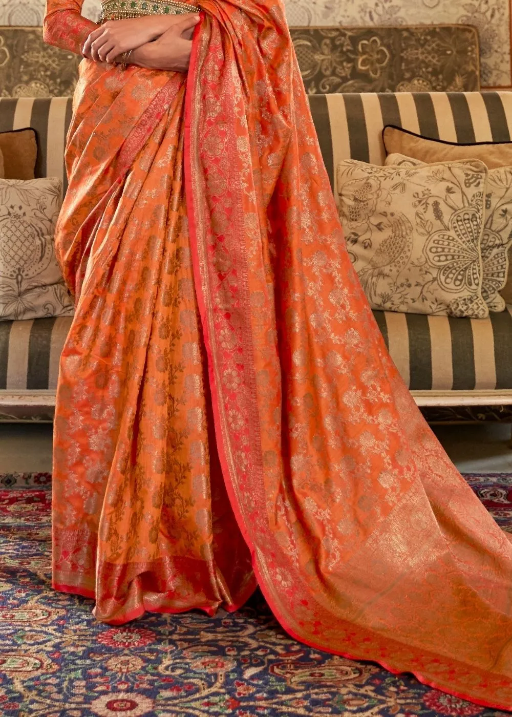Amber Orange Woven Banarasi Tussar Silk Saree : Top Pick