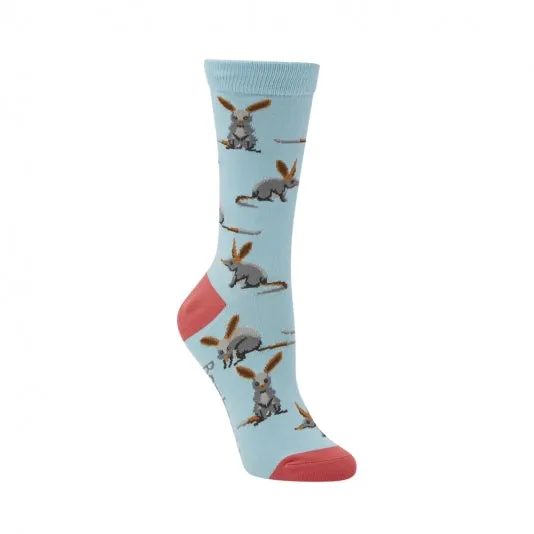 Australian Bilby Women's Bamboo Crew Socks in Blue