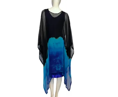 Blue geode bias cocktail dress and wrap