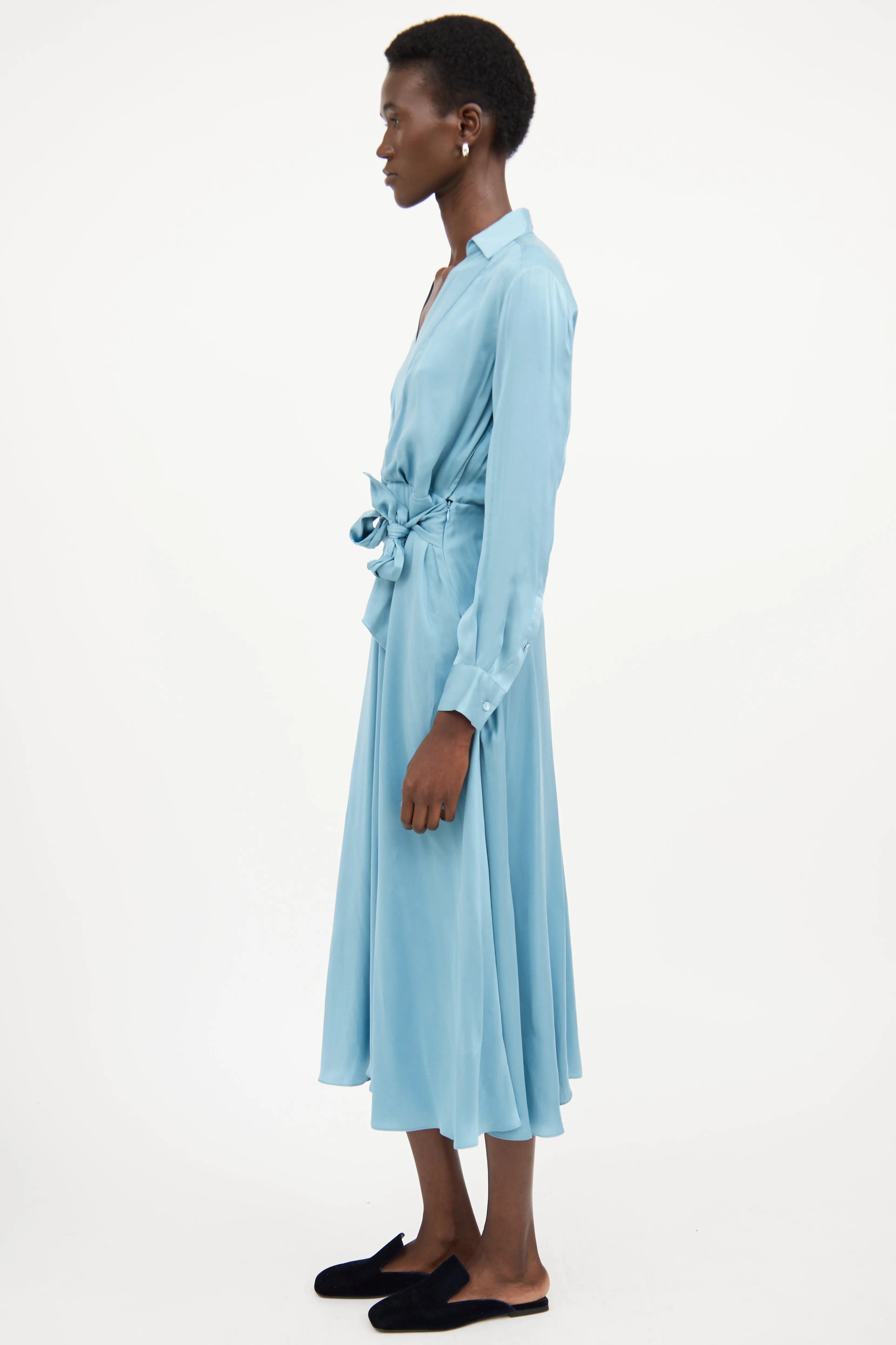 Blue Silk Wrap Maxi Dress