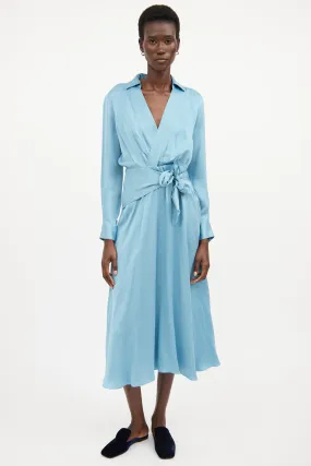Blue Silk Wrap Maxi Dress