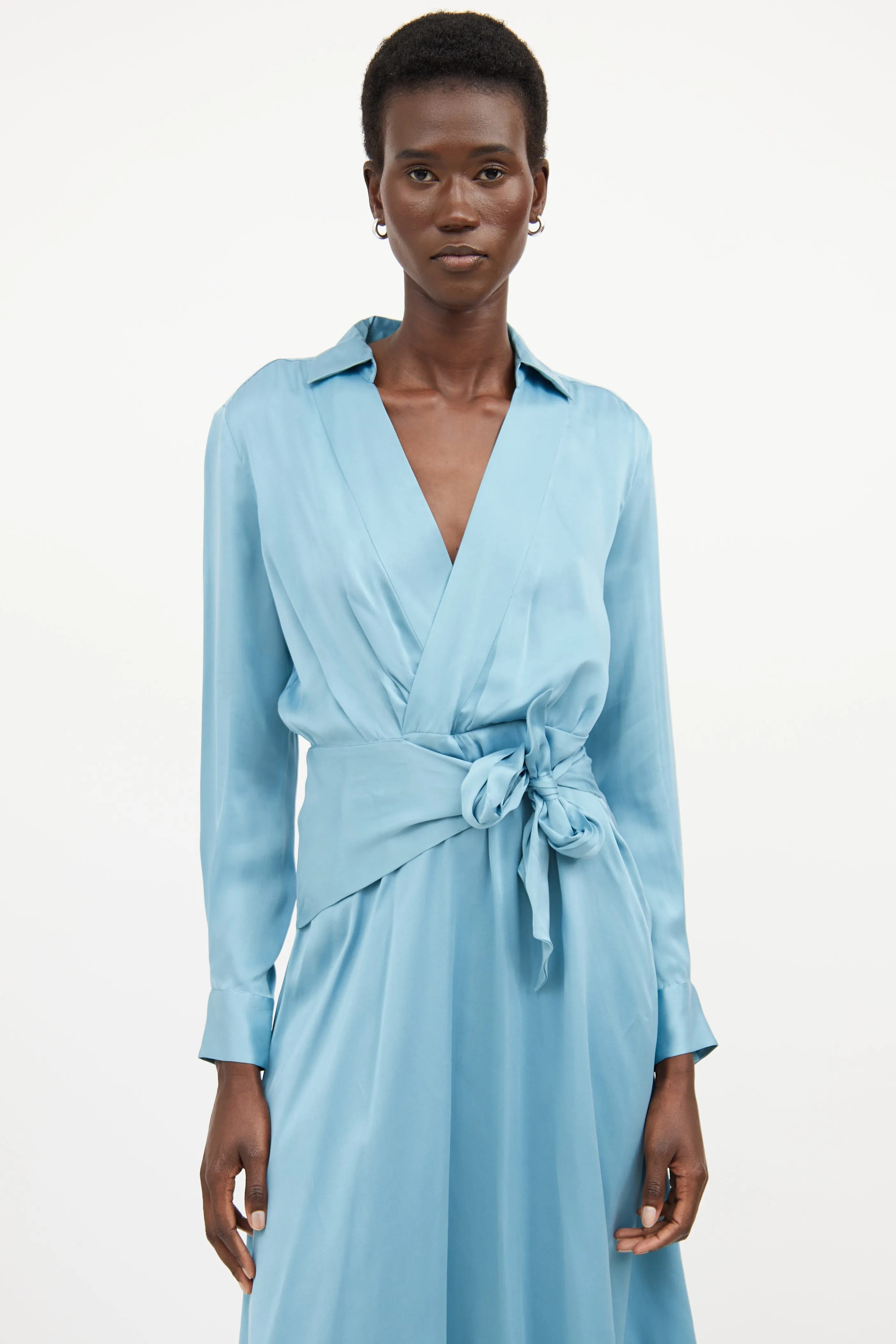 Blue Silk Wrap Maxi Dress