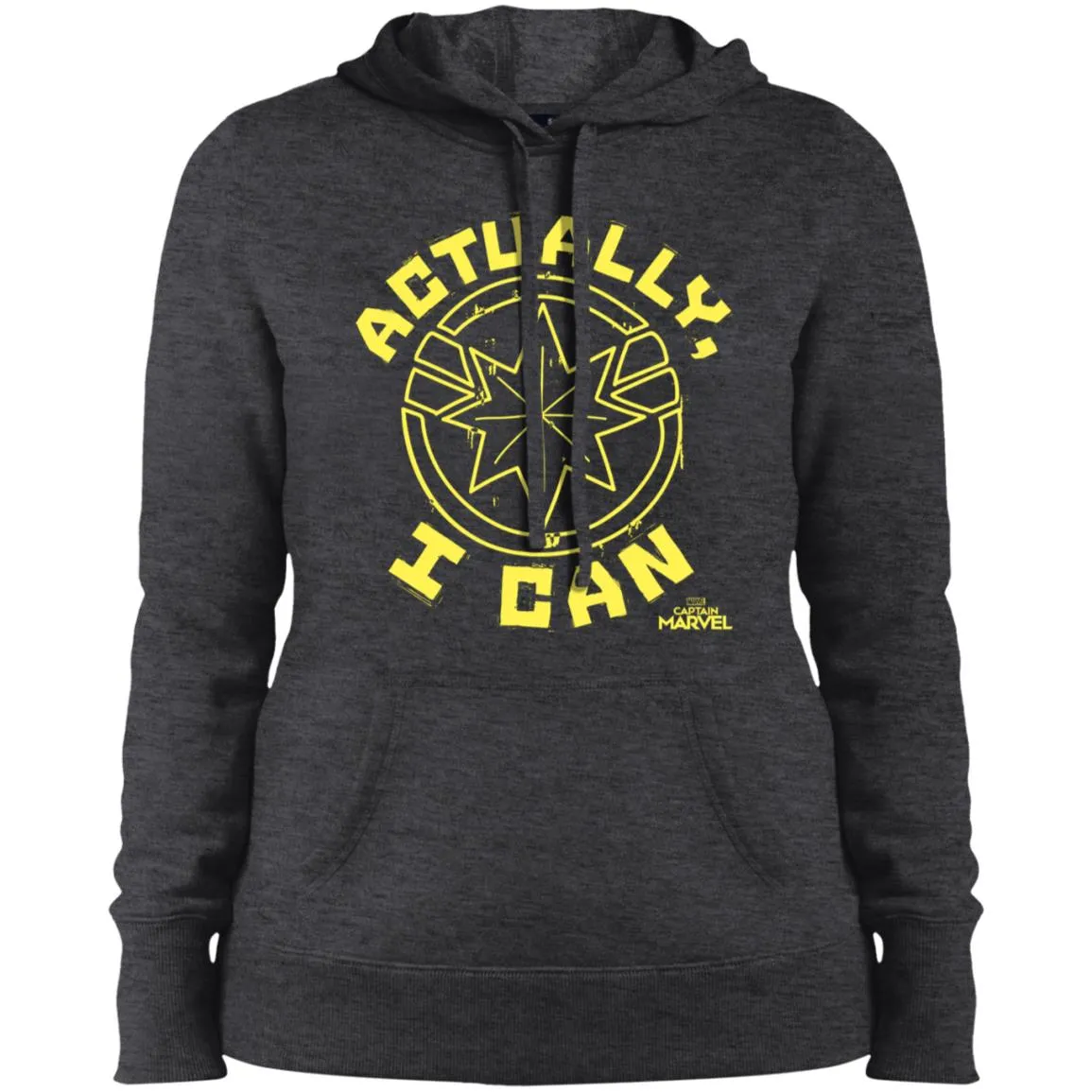 Captain Marvel Actually I Can Yellow Logo Women Hooded Sweatshirt