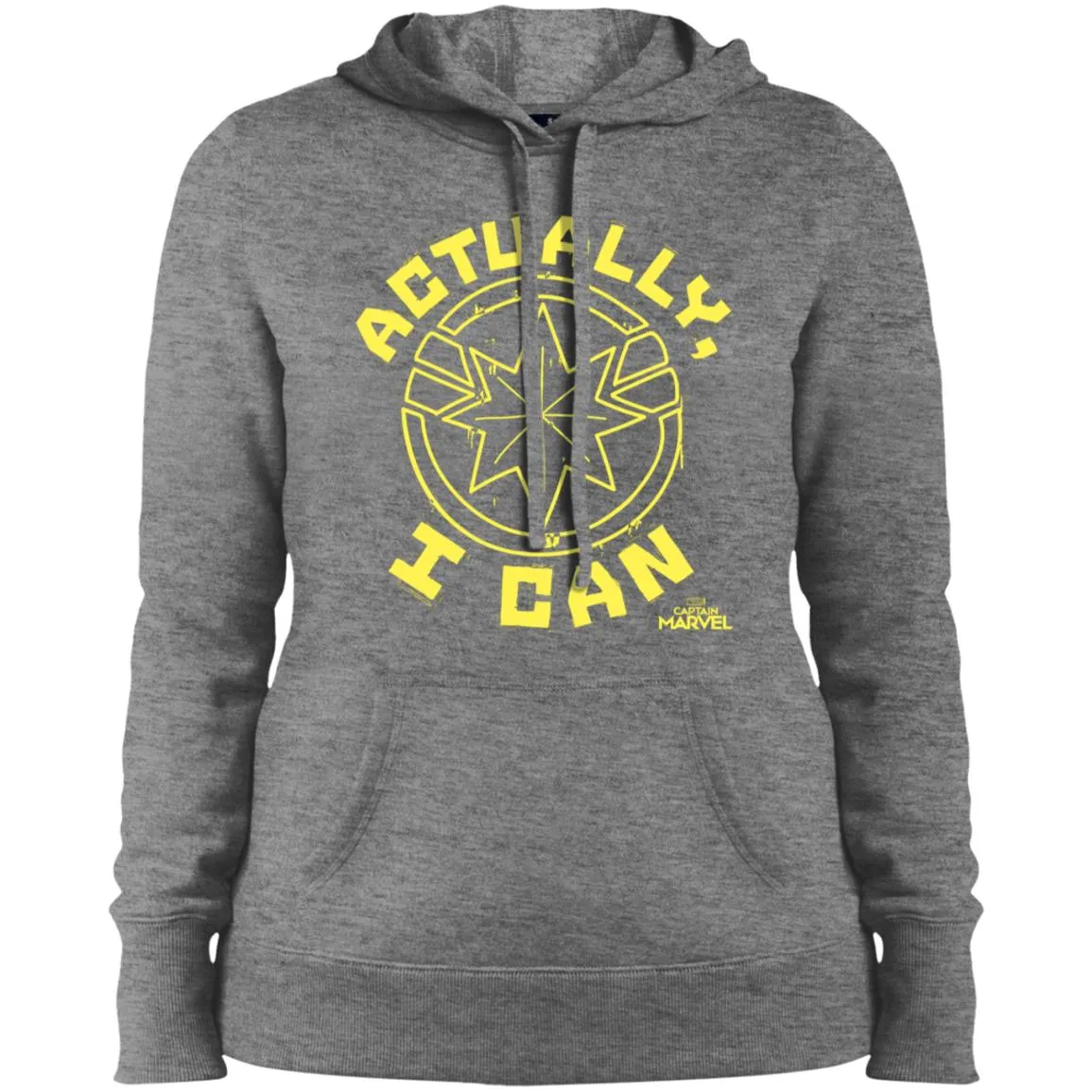 Captain Marvel Actually I Can Yellow Logo Women Hooded Sweatshirt