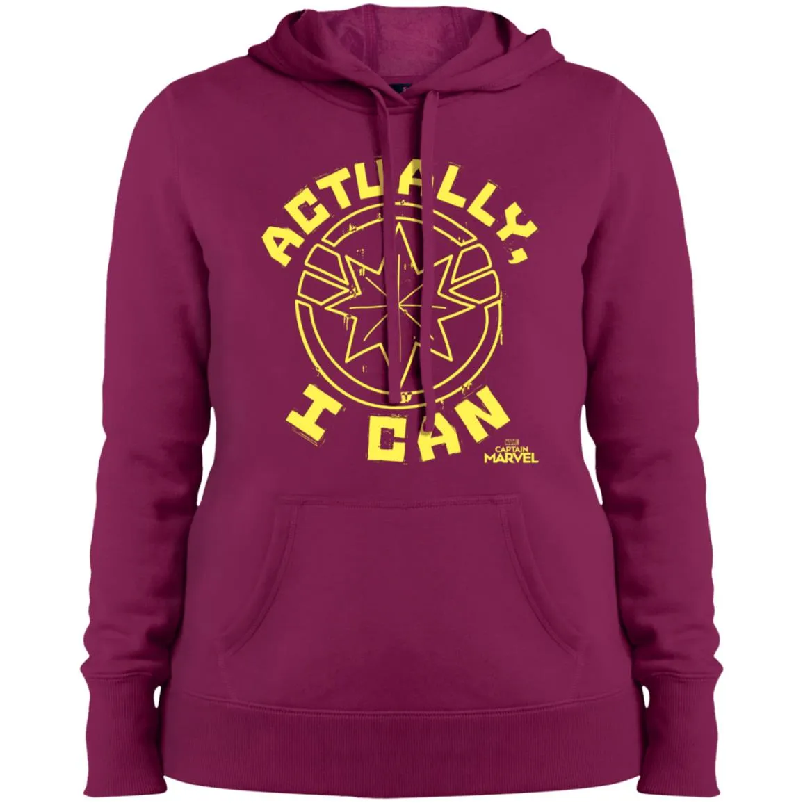 Captain Marvel Actually I Can Yellow Logo Women Hooded Sweatshirt