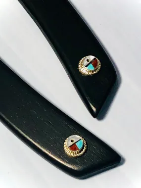 Ebony and Sunface Southwestern hair sticks, silver Sunface Turquoise luxury hair stick