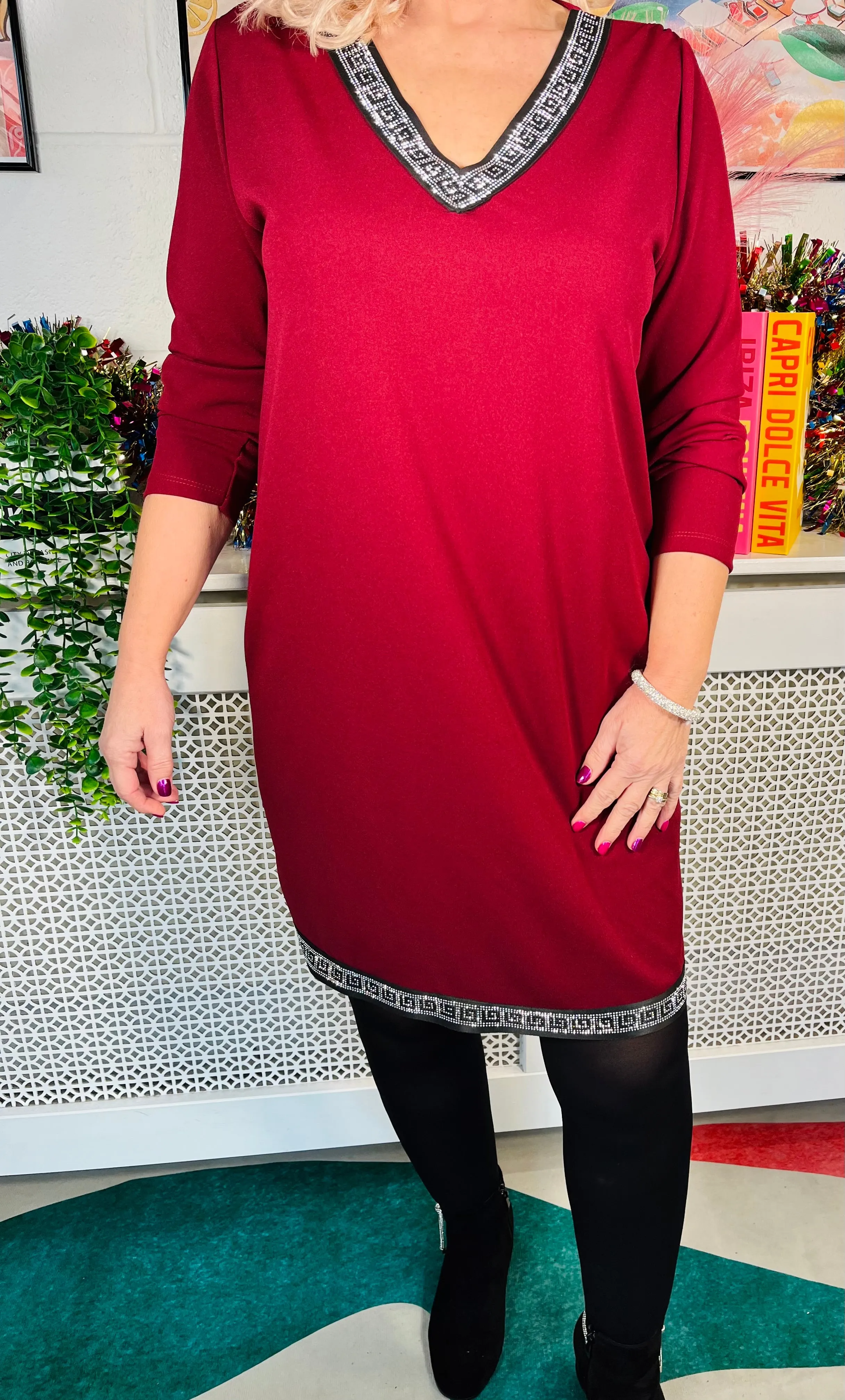 Elegance In Sparkle Dress - Wine