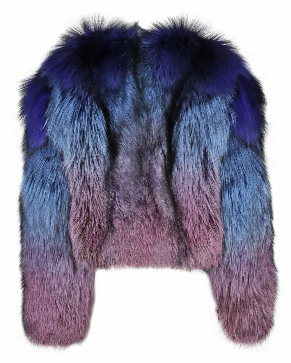 Genuine Fur Bomber Jacket in Blue and Purple