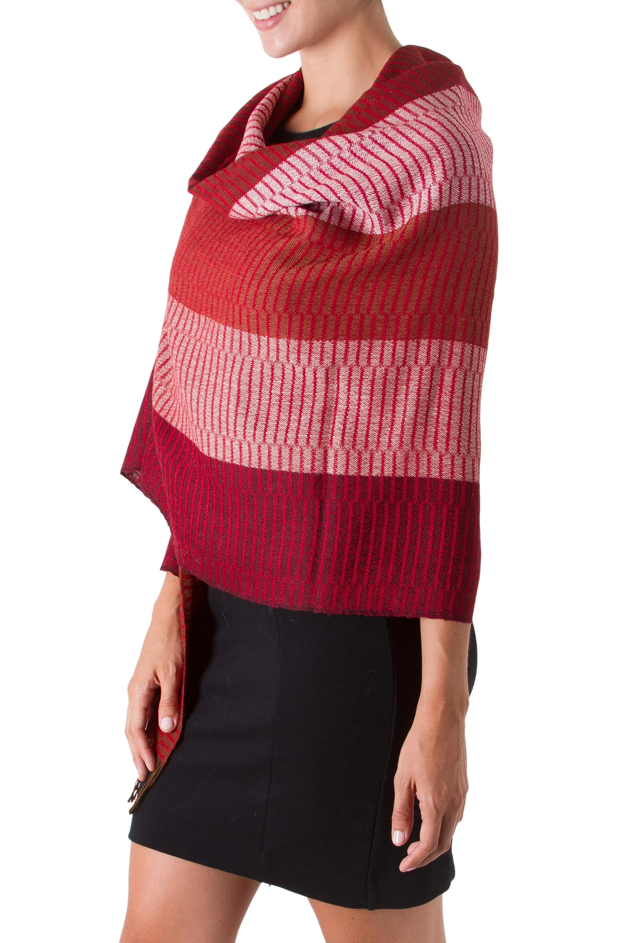 Handcrafted Alpaca Wool Striped Shawl - Huancayo Passion | NOVICA