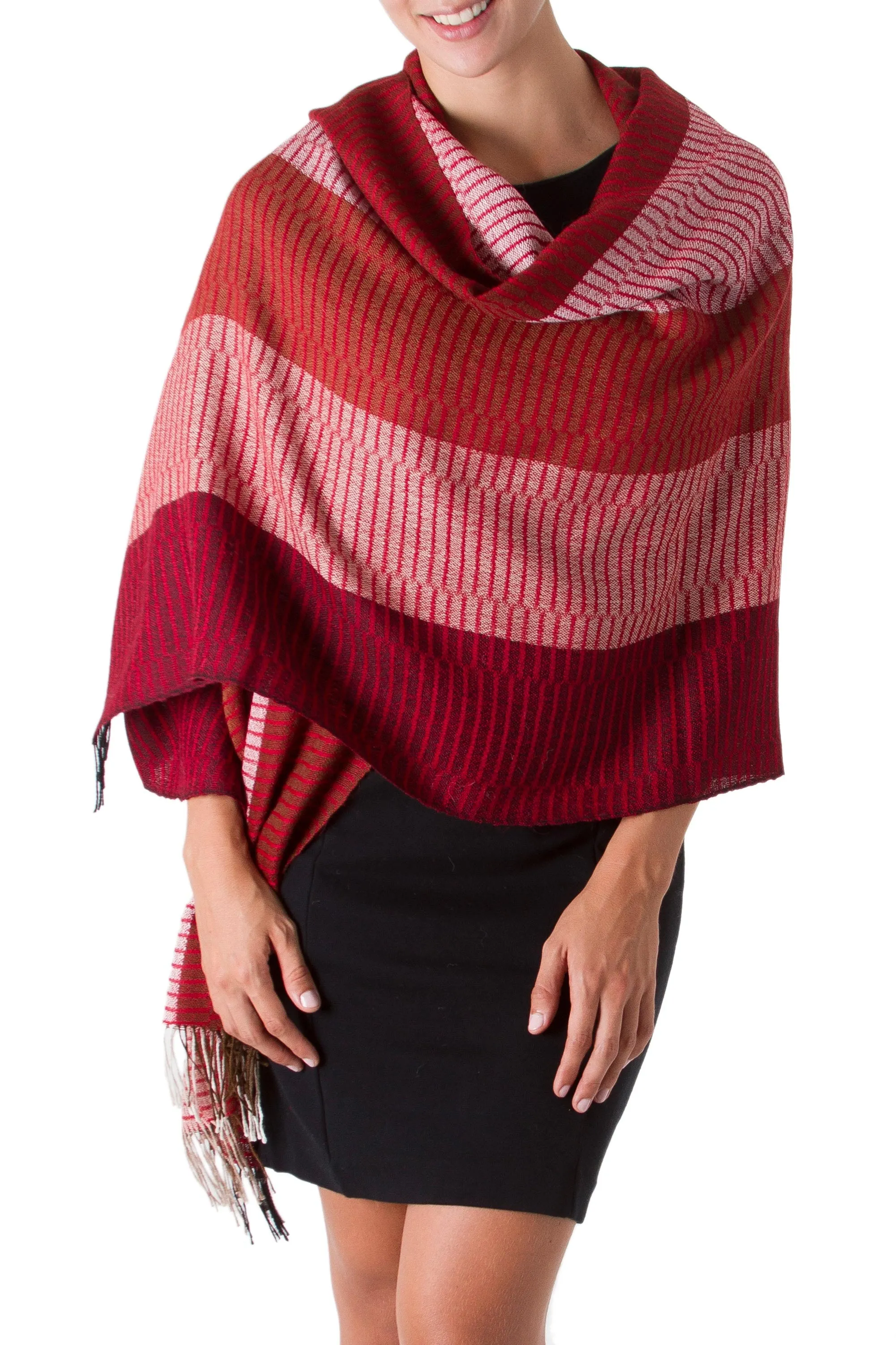 Handcrafted Alpaca Wool Striped Shawl - Huancayo Passion | NOVICA