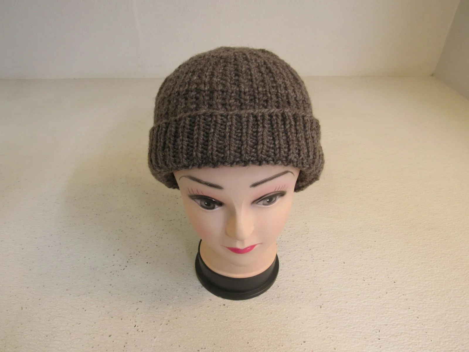 Handcrafted Beanie Dark Brown Textured 100% Merino Adult -- New