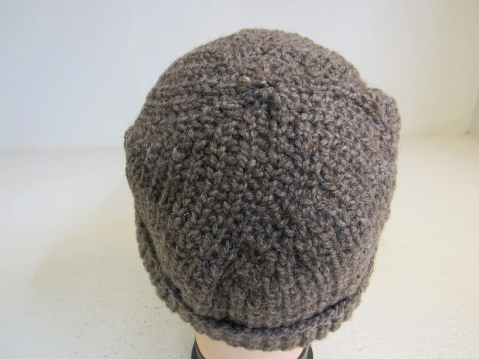 Handcrafted Beanie Dark Brown Textured 100% Merino Adult -- New