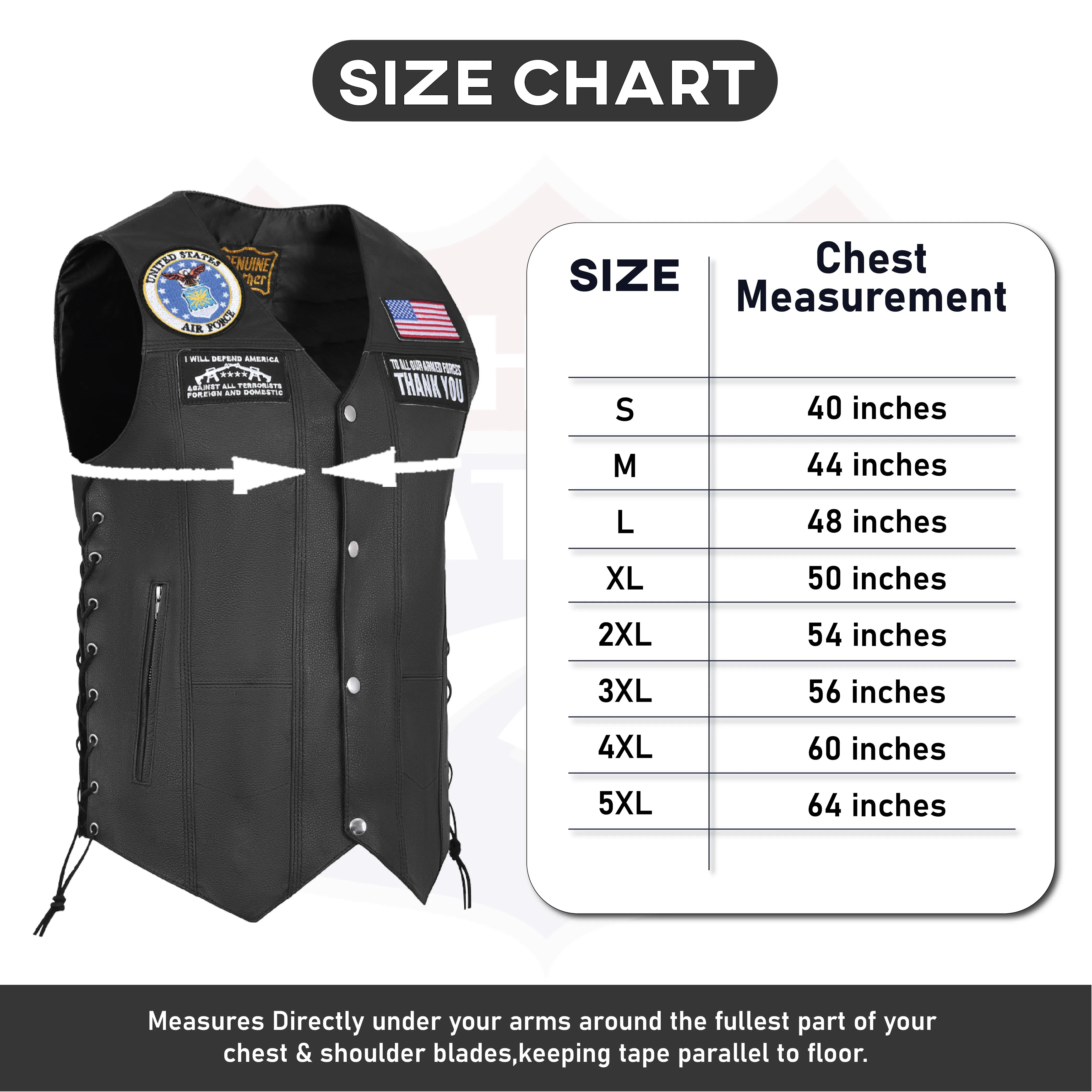 HL3540AIRFORCE Black Men's Genuine Leather 10 Pockets Motorcycle Biker Vest ANARCHY Black SOA