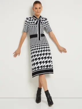 Houndstooth Bow-Neck Sweater Dress