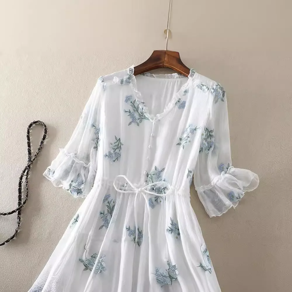 IKEARLAX  Barbier Women's V-neck Silk Dress Fashion Printing Dress Summer Women's Dress 86060