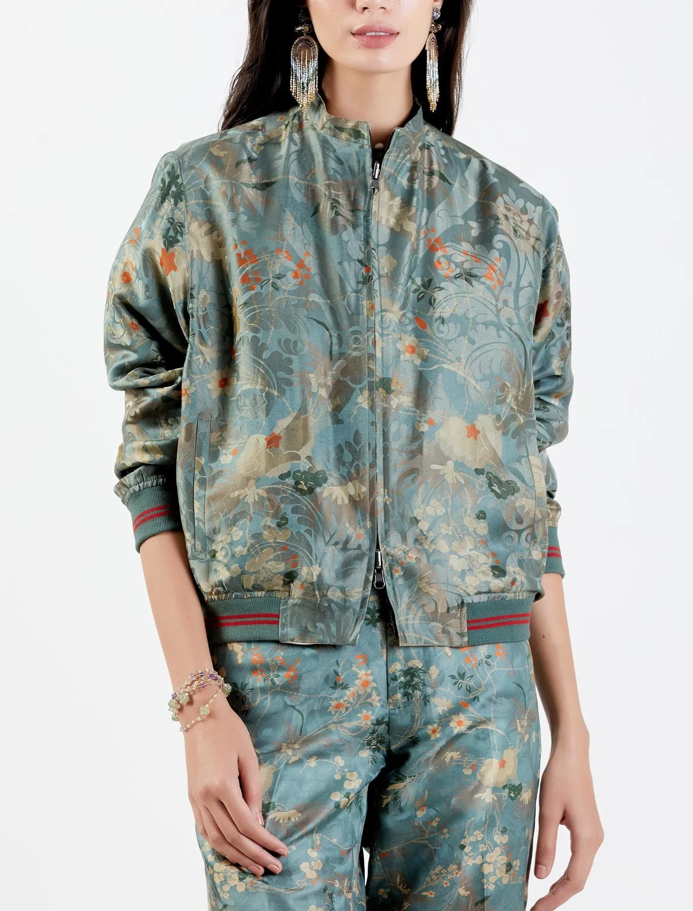 Janbaaz Bomber Jacket Silk Damask Mist