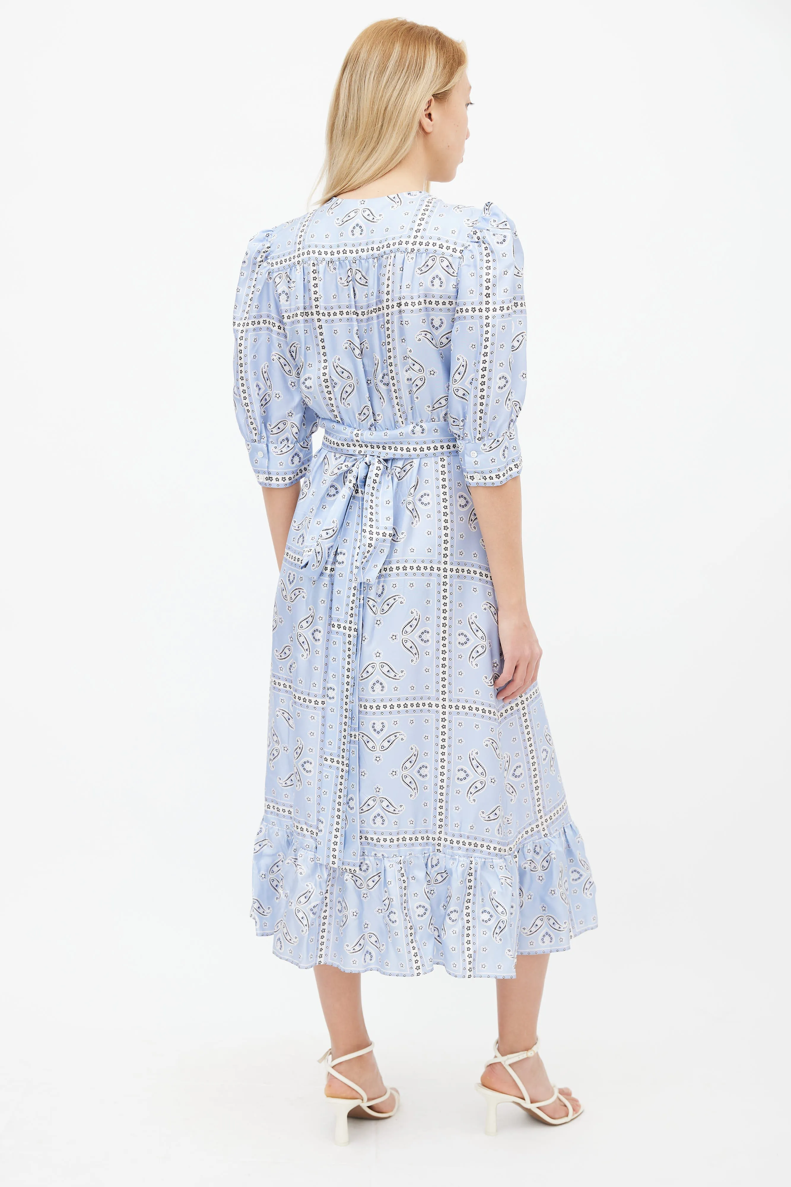 Light Blue & White Silk Enrika Paisley Wrap Dress
