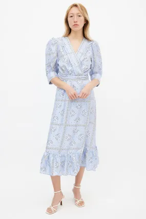 Light Blue & White Silk Enrika Paisley Wrap Dress
