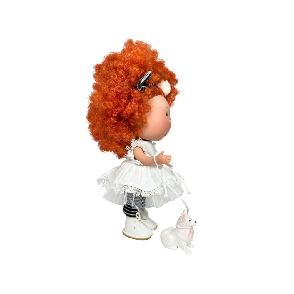 Mia with Curly Red Hair and Puppy
