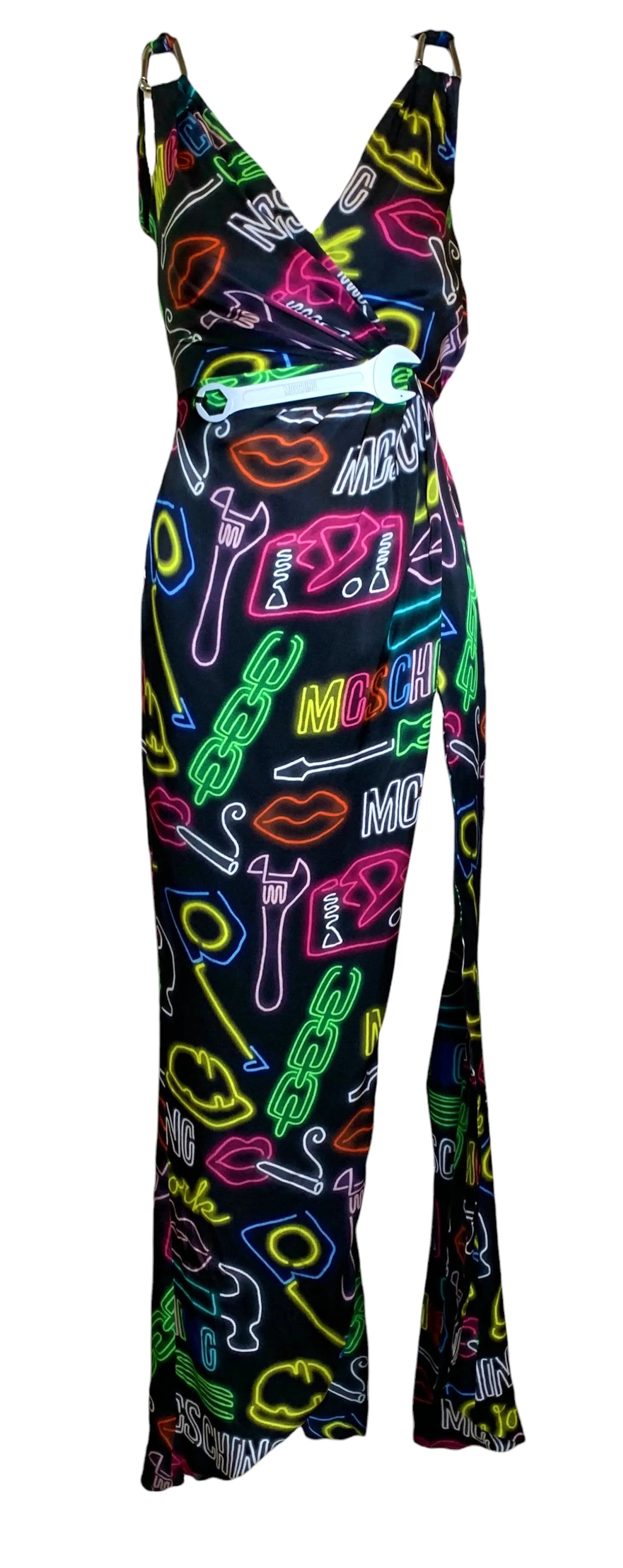 Moschino Couture SS 2016 Neon Sign Novelty Print Silk Gown