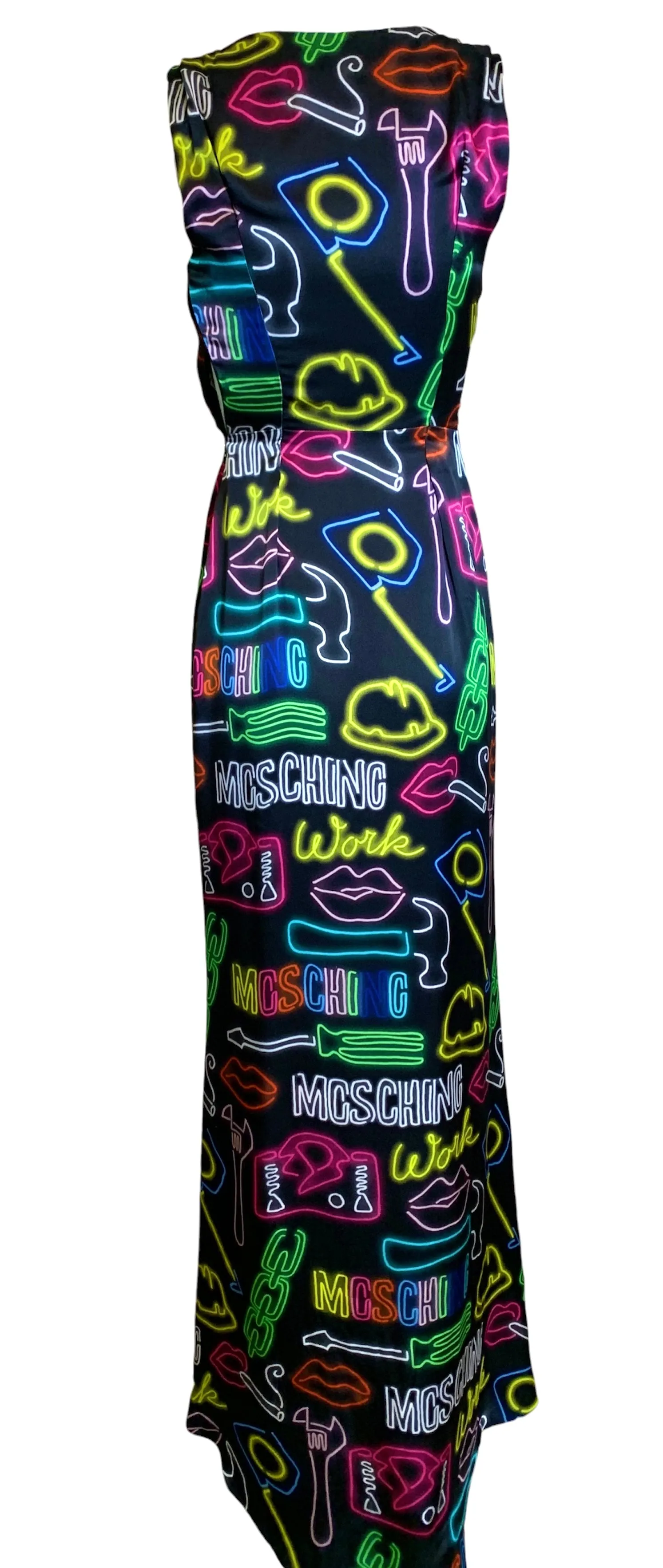 Moschino Couture SS 2016 Neon Sign Novelty Print Silk Gown