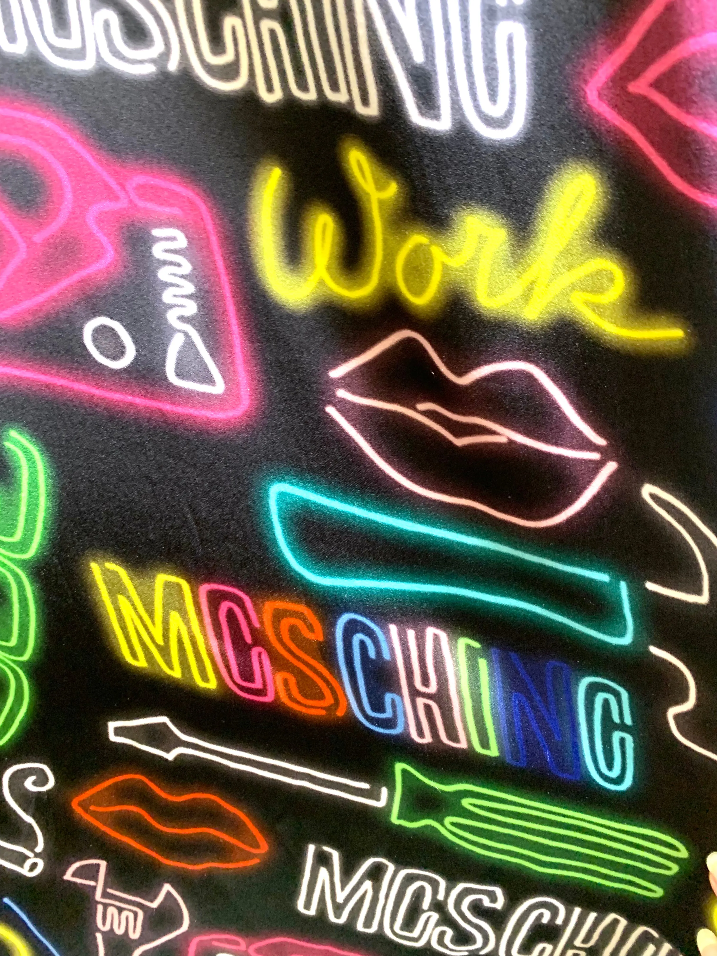 Moschino Couture SS 2016 Neon Sign Novelty Print Silk Gown