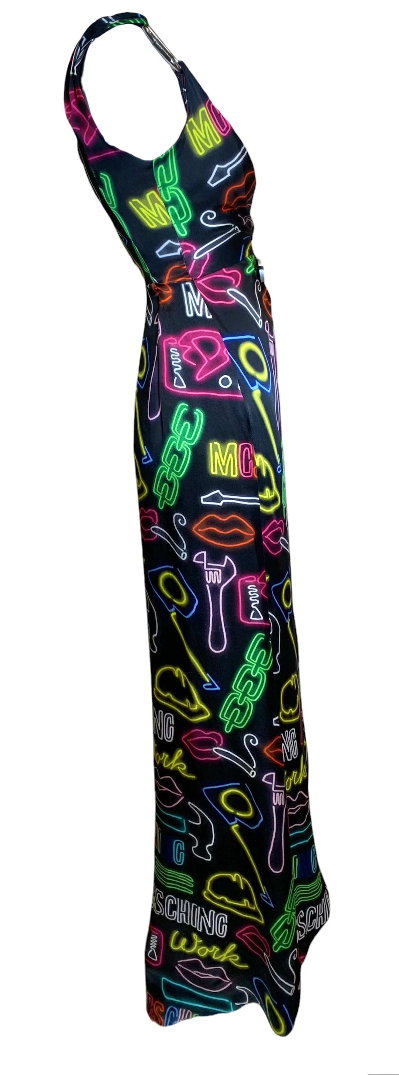 Moschino Couture SS 2016 Neon Sign Novelty Print Silk Gown