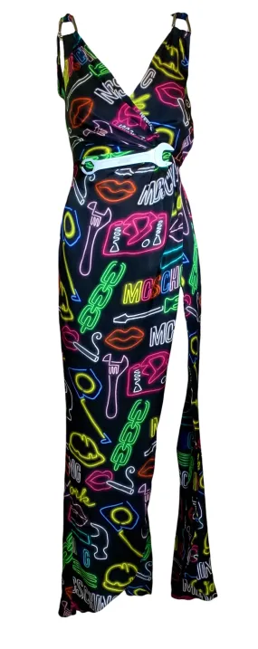 Moschino Couture SS 2016 Neon Sign Novelty Print Silk Gown