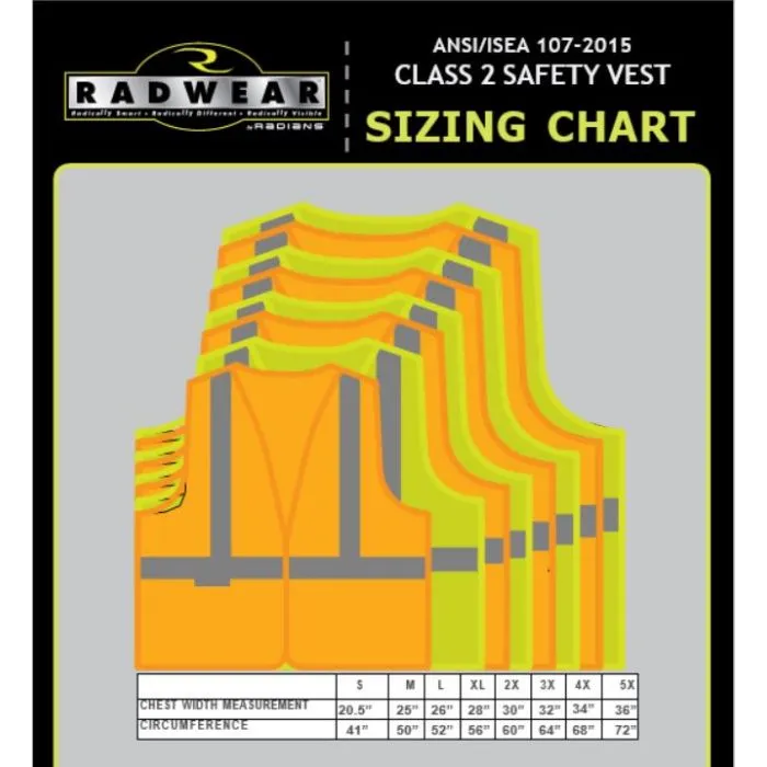 Radians SV6-2ZOM Type R Class 2 Surveyor Mesh Safety Vest, Hi-Vis Orange, 1 Each
