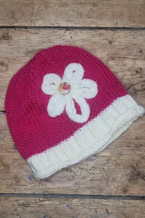 Raspberry Pink Handknit Hat, 6-24 months approx.