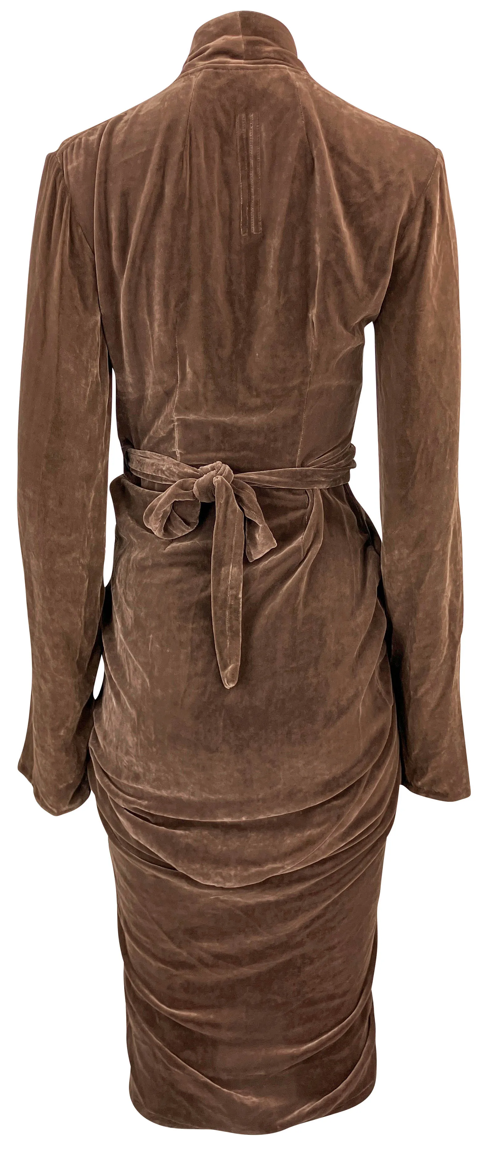 Rick Owens Velvet Draped Wrap Dress in Brown
