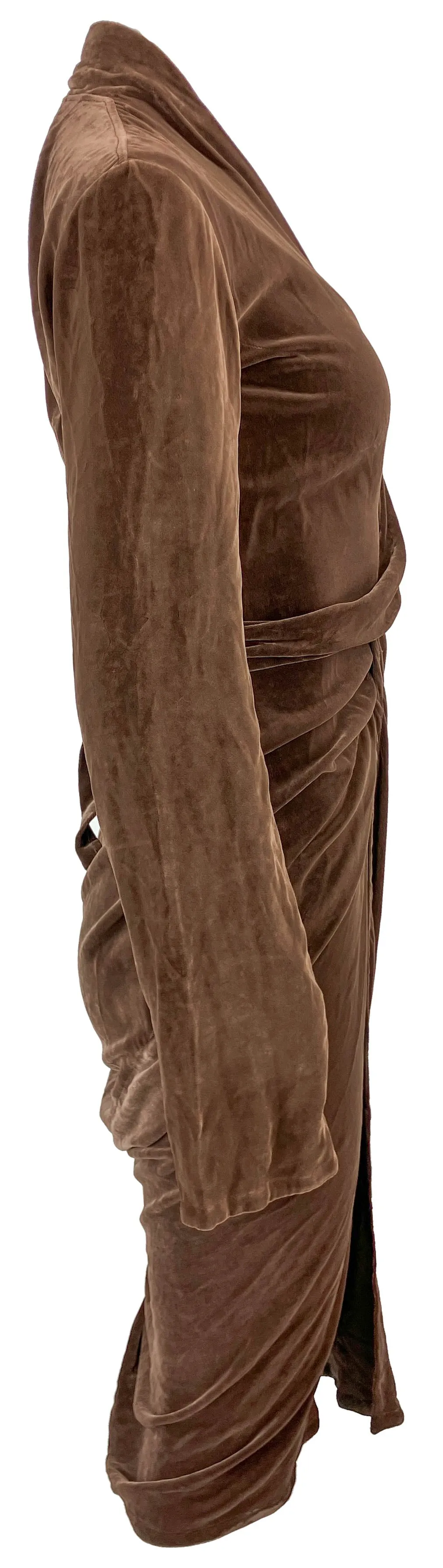 Rick Owens Velvet Draped Wrap Dress in Brown