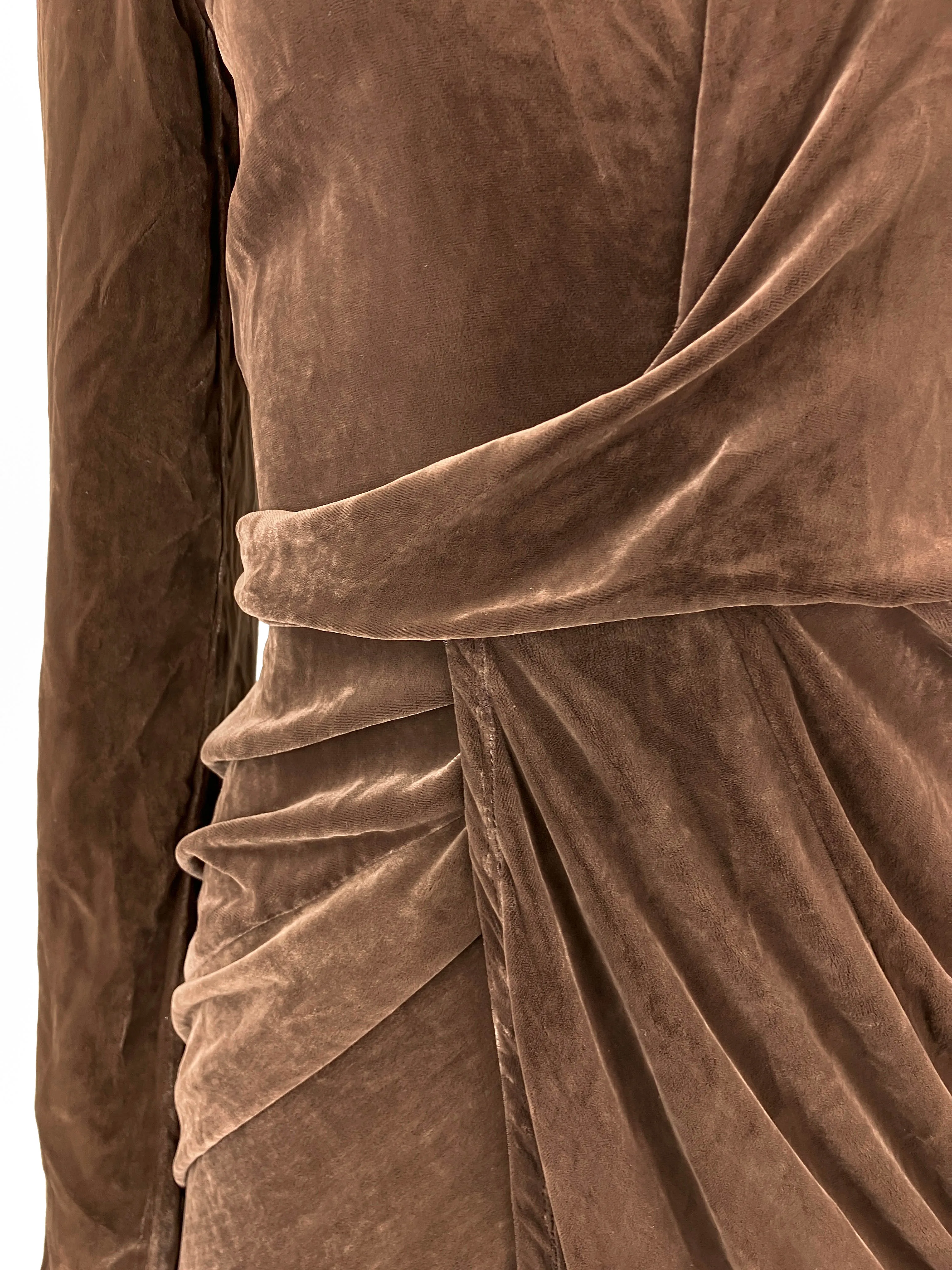 Rick Owens Velvet Draped Wrap Dress in Brown