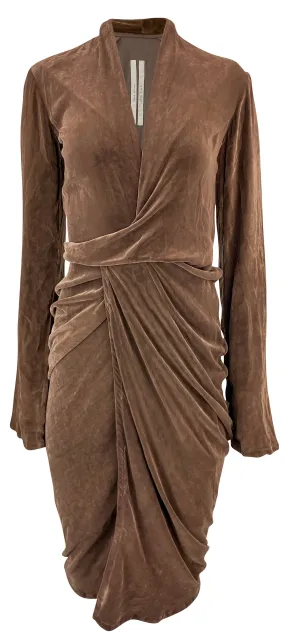 Rick Owens Velvet Draped Wrap Dress in Brown