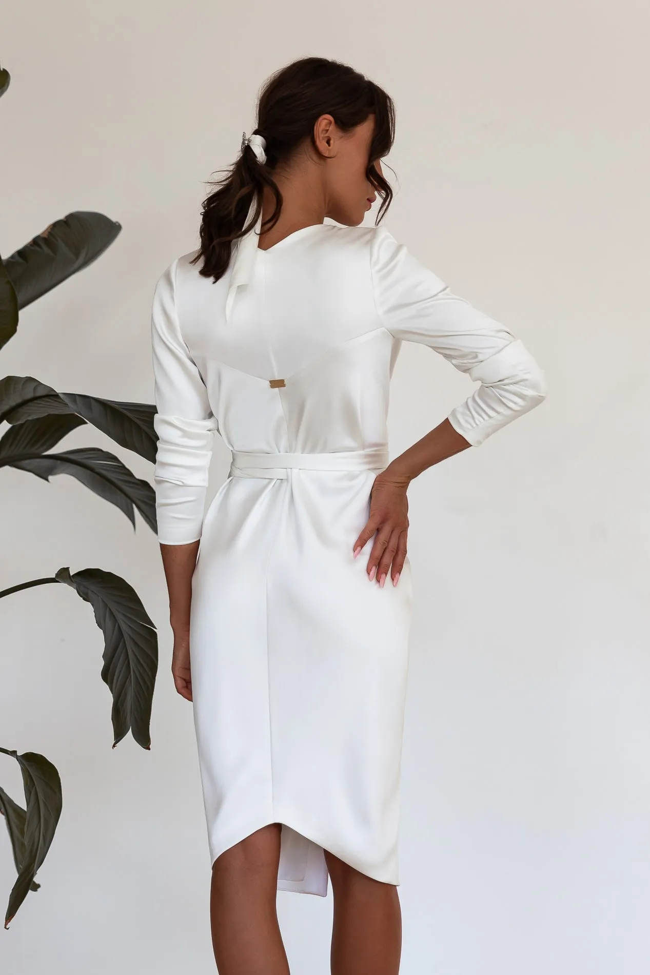 Romy Ivory With Crystals Satin Midi Dress