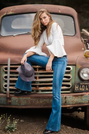 Rumor Has It Front Seam Flared Denim Pants Medium Wash