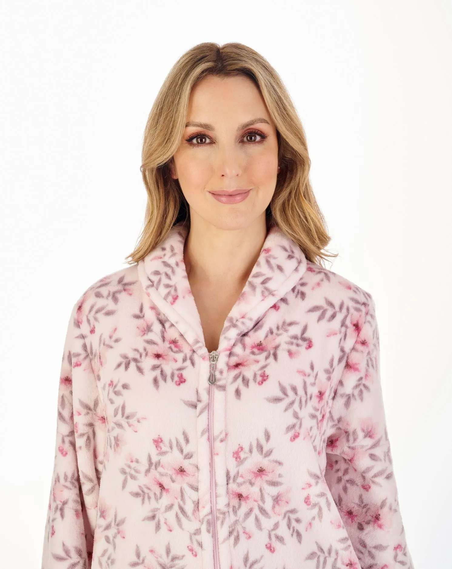 Slenderella  Luxury Supersoft Fleece Floral Zip Front Dressing Gown