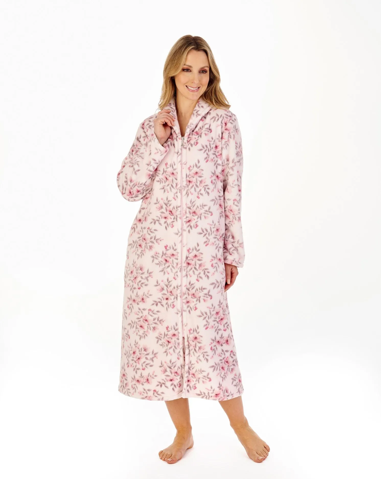 Slenderella  Luxury Supersoft Fleece Floral Zip Front Dressing Gown
