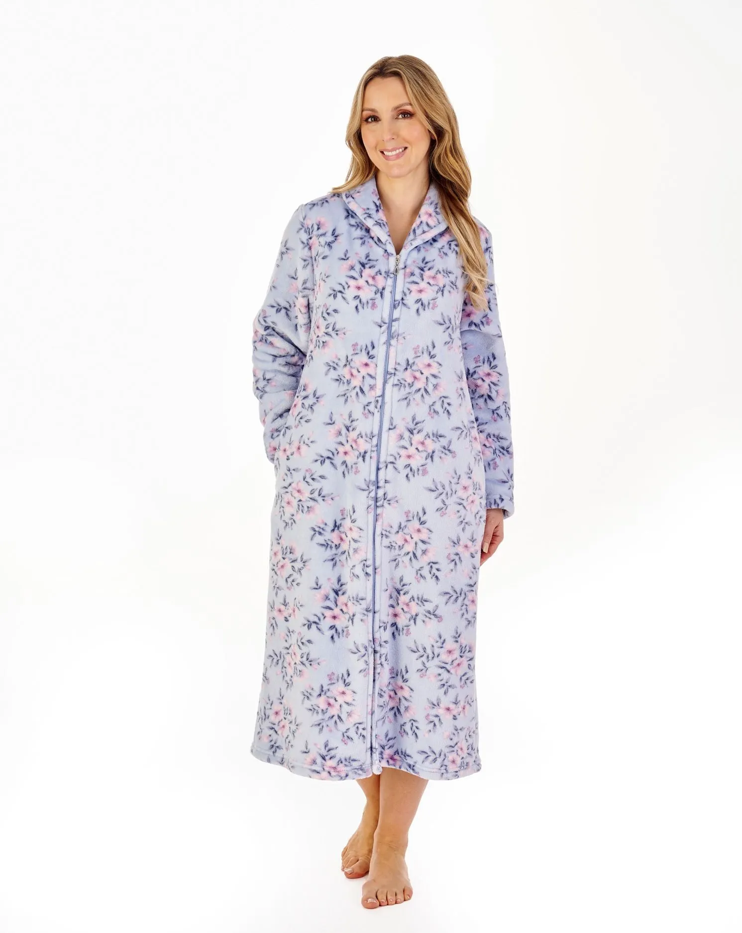 Slenderella  Luxury Supersoft Fleece Floral Zip Front Dressing Gown