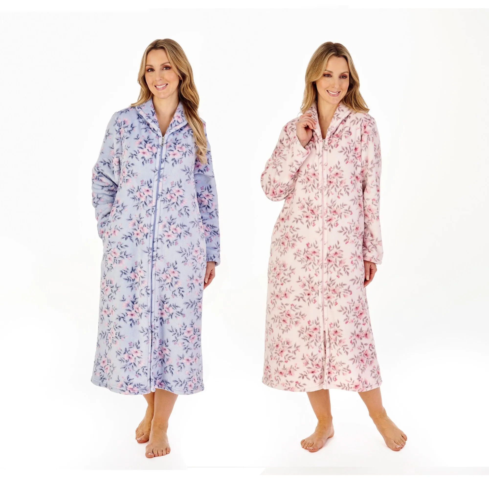 Slenderella  Luxury Supersoft Fleece Floral Zip Front Dressing Gown