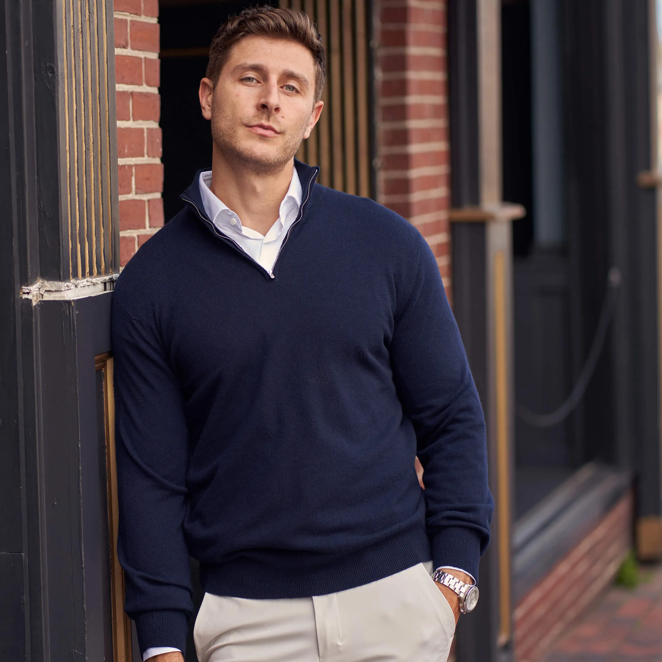 The Leo 2-ply Cashmere Quarter Zip Sweater