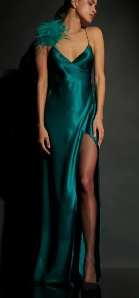 The Sei Wrap Gown with Detachable Ostrich Trim