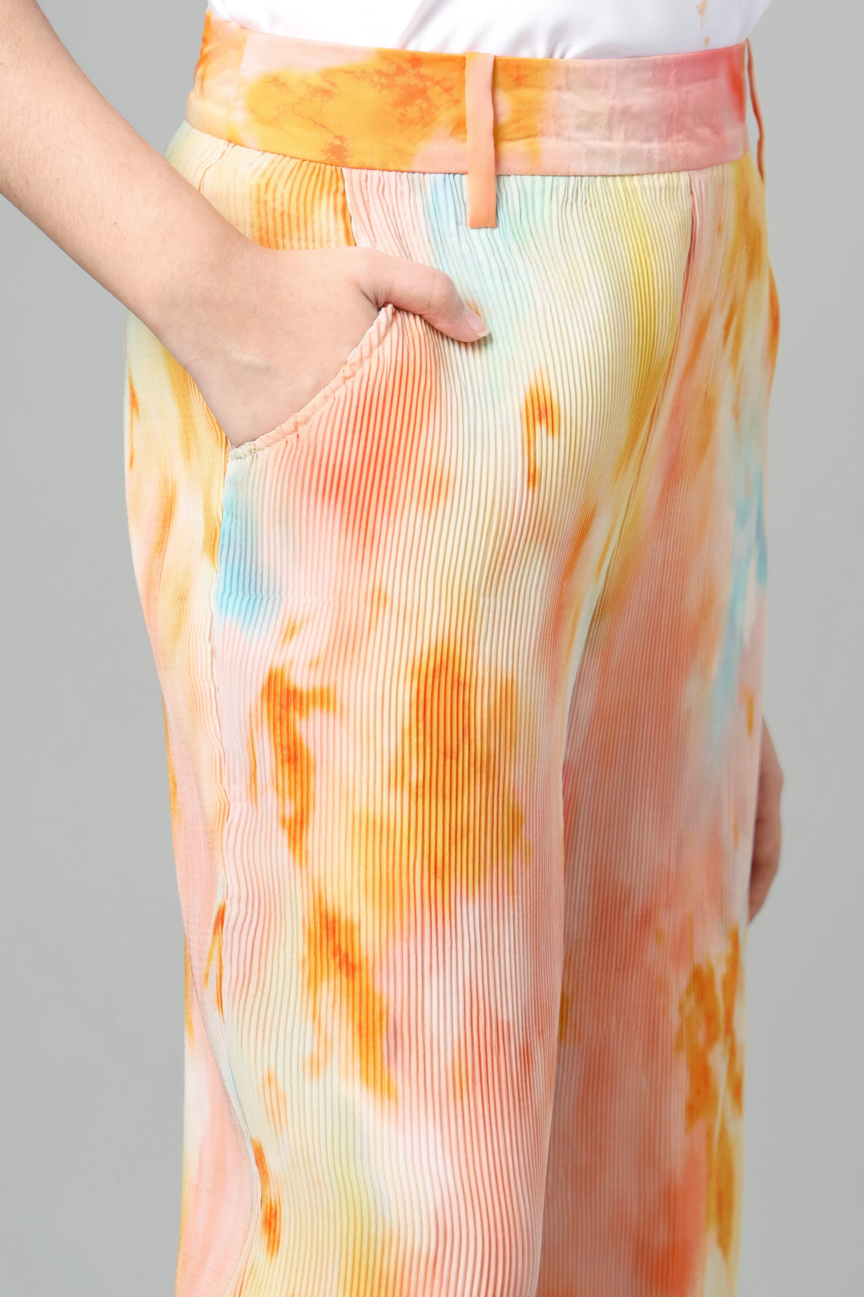 Tye And Dye Pleated Bottom For Girls